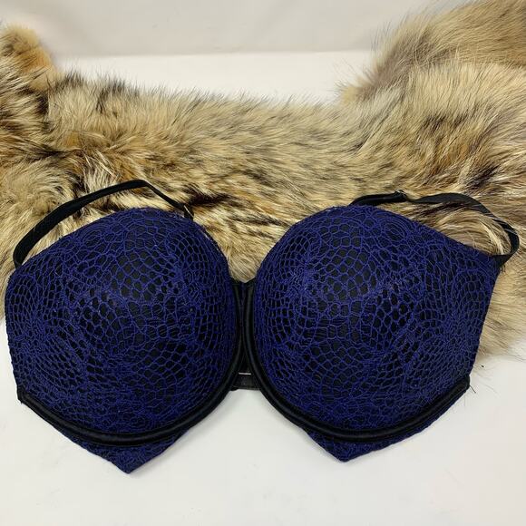 Victoria's Secret Very Sexy Push Up Bra 32DDD Blue Floral Lace Sexy Coquette - Picture 3 of 9